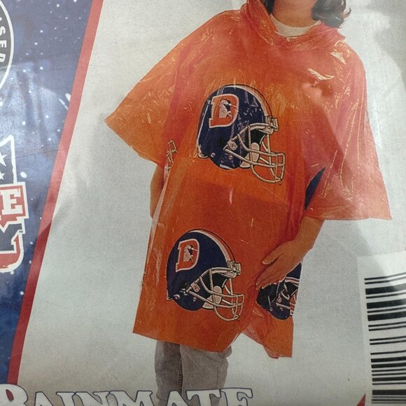 Vtg 90s Sealed NFL Denver Broncos Football Hooded Poncho Orange Rainmate 1 Size - Picture 8 of 10